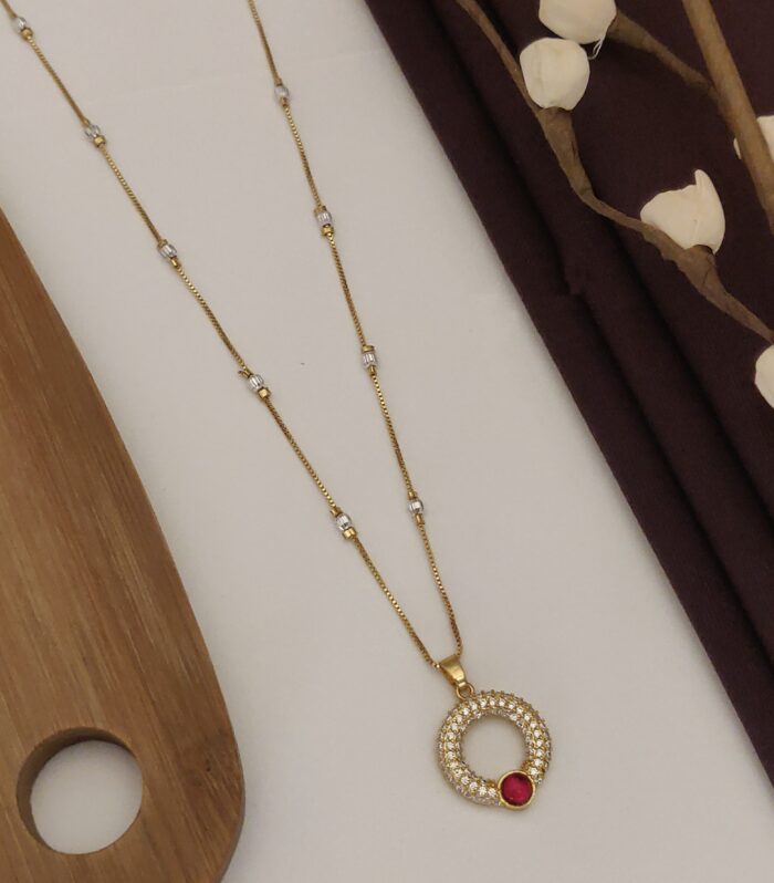 Premium Two-Tone Beaded Chain with Floating Circular Solitaire Pendant
