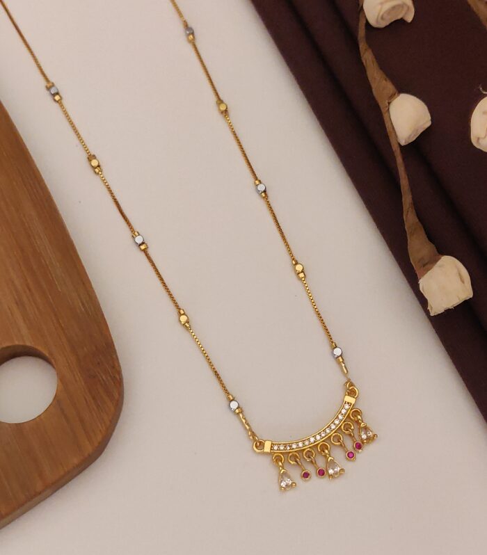 Chic Shimmering Arched Charm Chain with Alternating Ruby & White Droplets