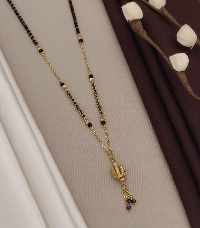 Modern Black Bead Mangalsutra with Stone Ball Pendant