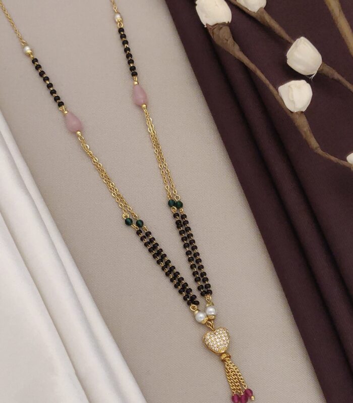 Multi-Strand Mangalsutra with Pink Accent Drops