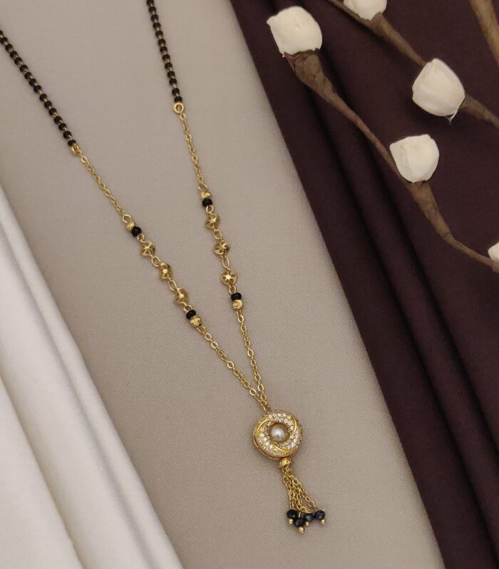 Modern Pearl Ring Mangalsutra with Geometric Accents