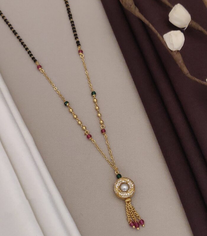 Modern Pearl  Mangalsutra with Ruby-Green Accents