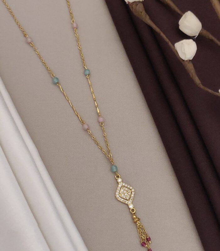 Contemporary Style Pastel with Ruby Bead Tassels