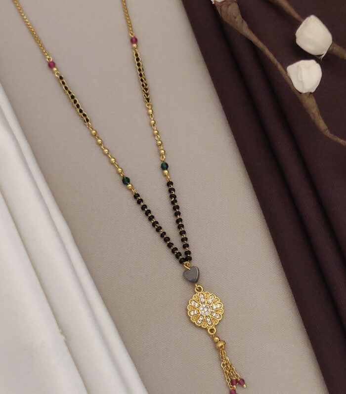 Floral CZ Mangalsutra with Ruby-Green Accents