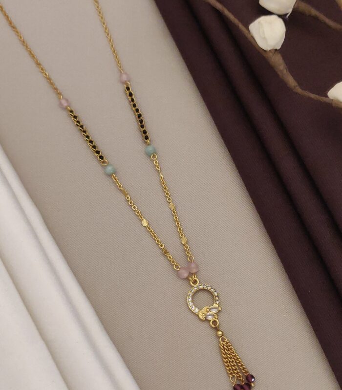 Studded Half-Loop Pendant Black Bead Mangalsutra