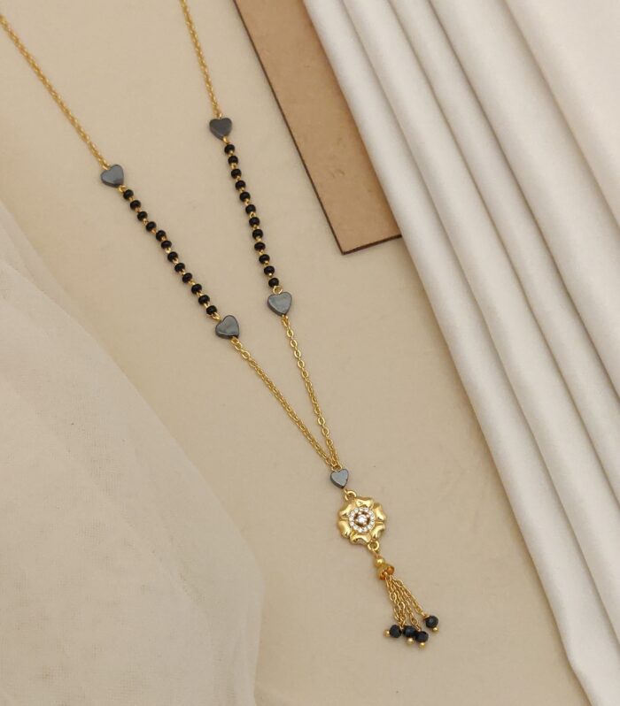 Modern Heart-Accent Mangalsutra with CZ Floral Pendant