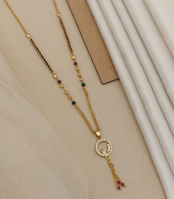 Sleek Round Crystal Loop Long Mangalsutra