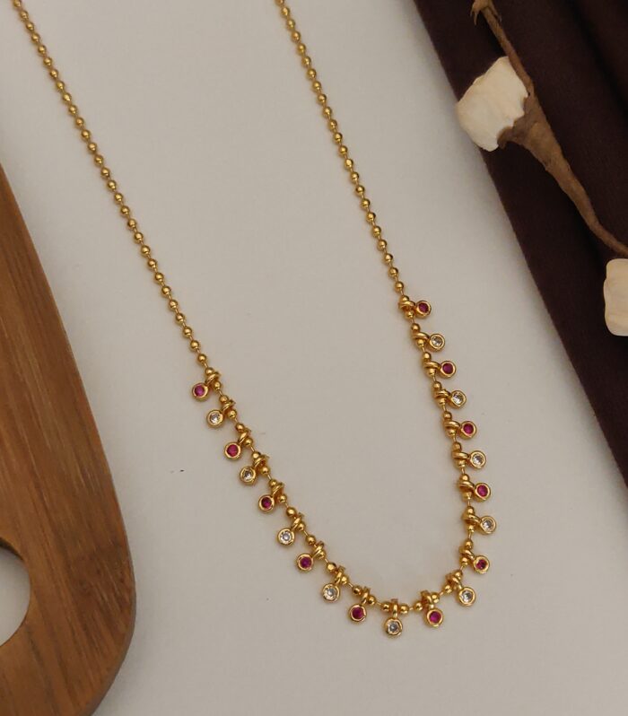Minimalist Floating Ruby Pink Crystal Charm Sleek Necklace