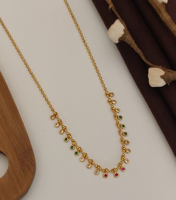 Delicate Tricolor Navratna-Inspired Charm Necklace