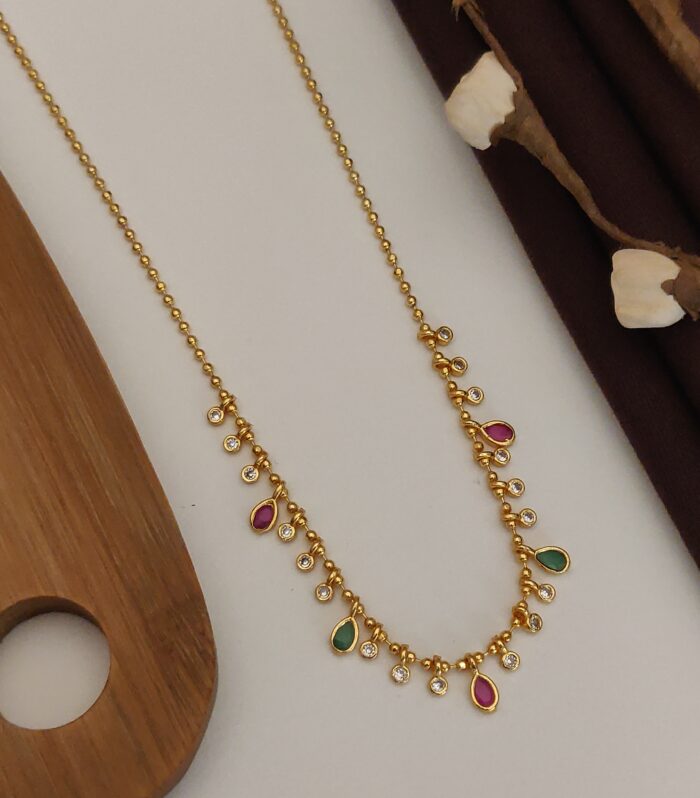 Minimalist Floating Ruby & Emerald Pear Charm Sleek Necklace