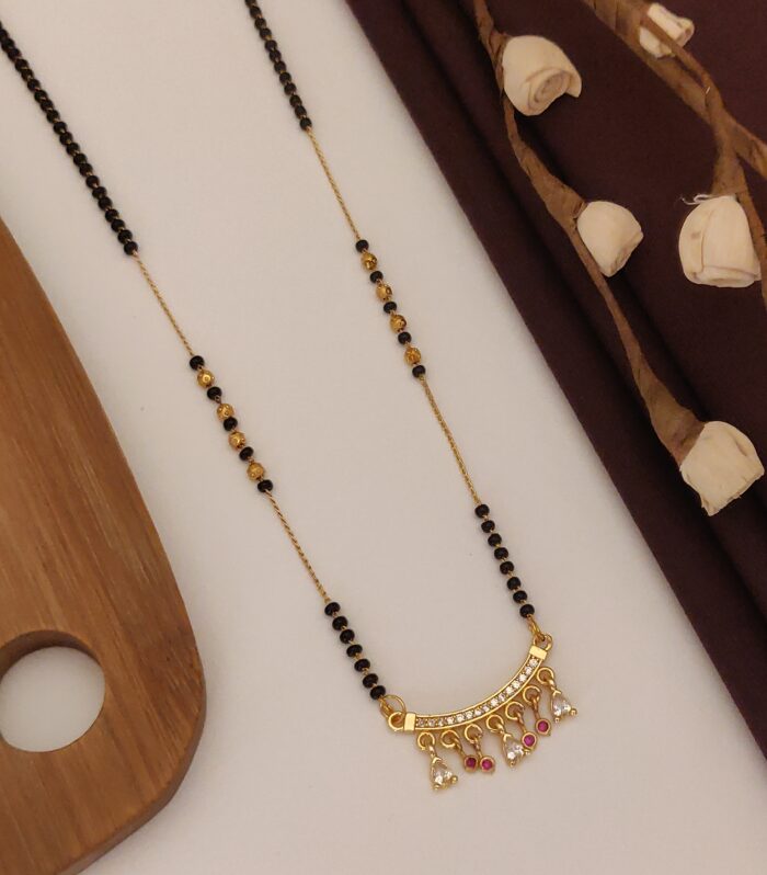 Ruby & Diamond Curved Arched Charm Necklace