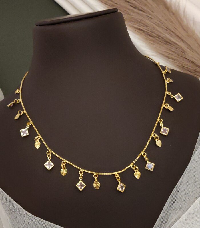 Alternating Princess-Cut Crystal & Gold Coin Necklace