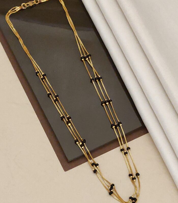 classic three-Strand Black Bead Necklace