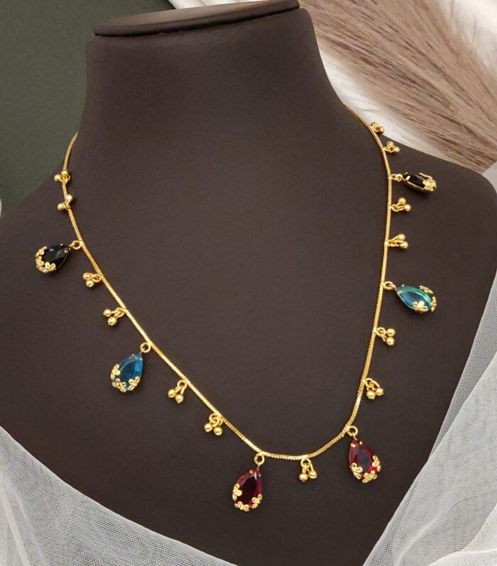 Multi-Color Navratna-Style Crystal Droplet Necklace