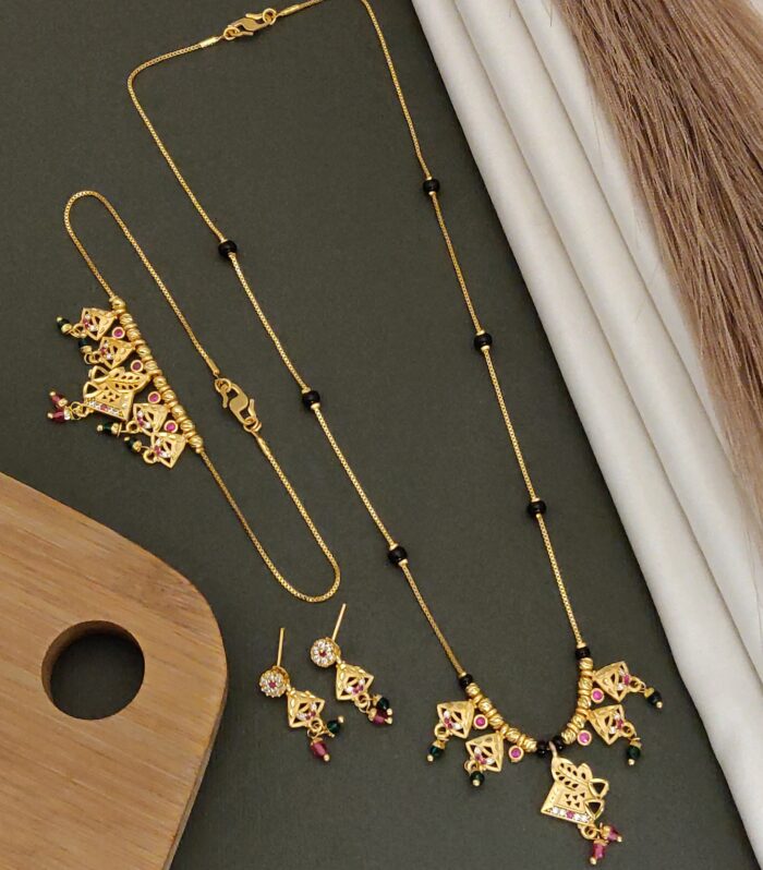 Gold-Plated Jaali Work Mangalsutra Combo Set