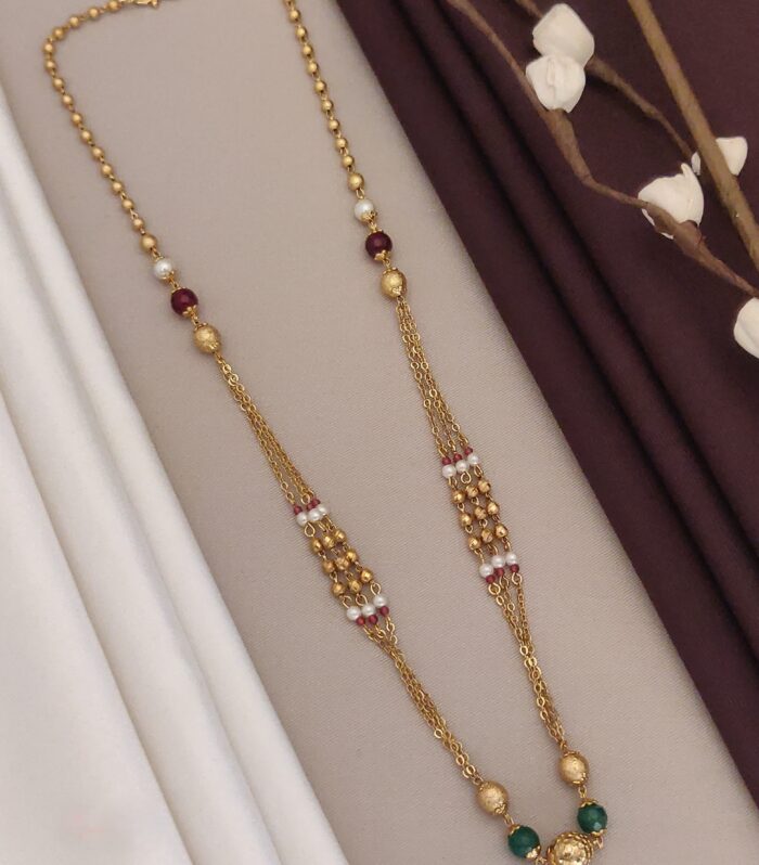 Elegant Multi-Strand  Mala with Pearl & Ruby Accents
