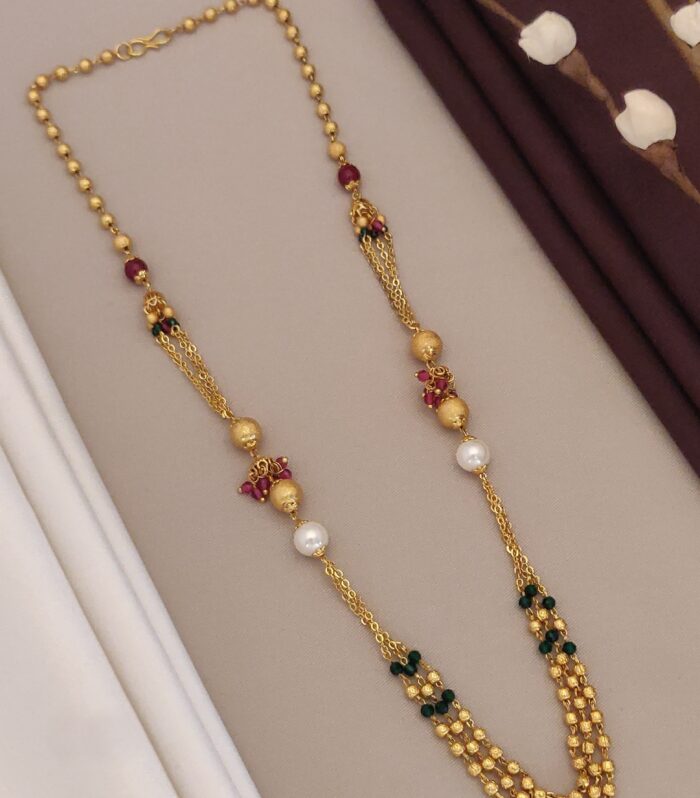 Traditional Three-Layered Step Chain Micro Gold-Plated Mala