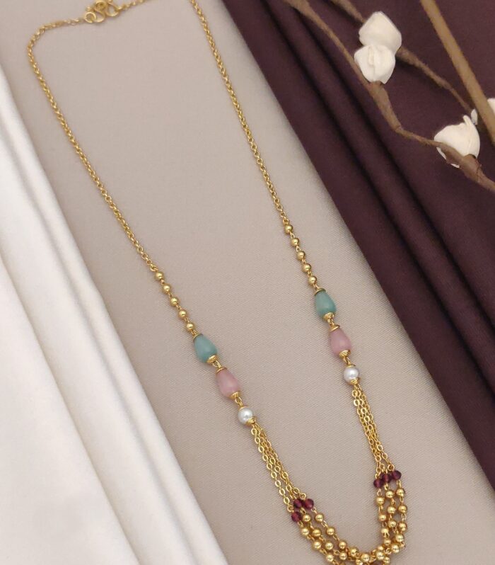 Vibrant Matte Beads Multi-Strand Gold Mala