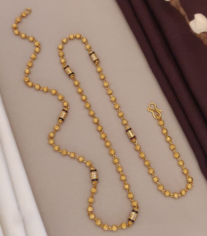 Royal Black Enamel Textured Gold Plated Mala