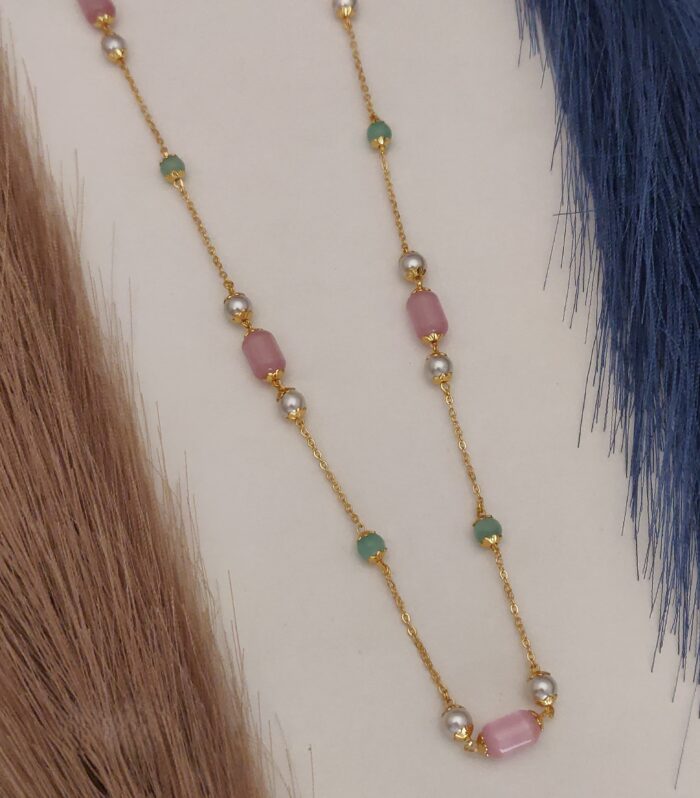 Pink Barrel & Mint Accent Bead mala