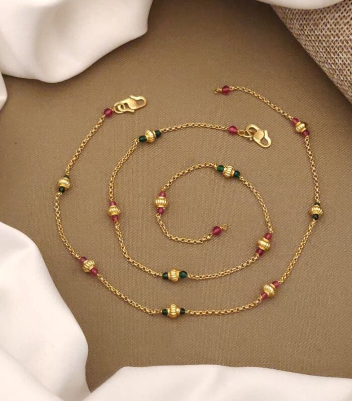 Textured Lining Gold Bead & Multi-Color Payal