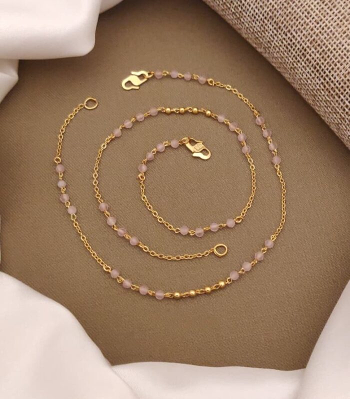 Pastel Pink Crystal & Gold Bead Payal