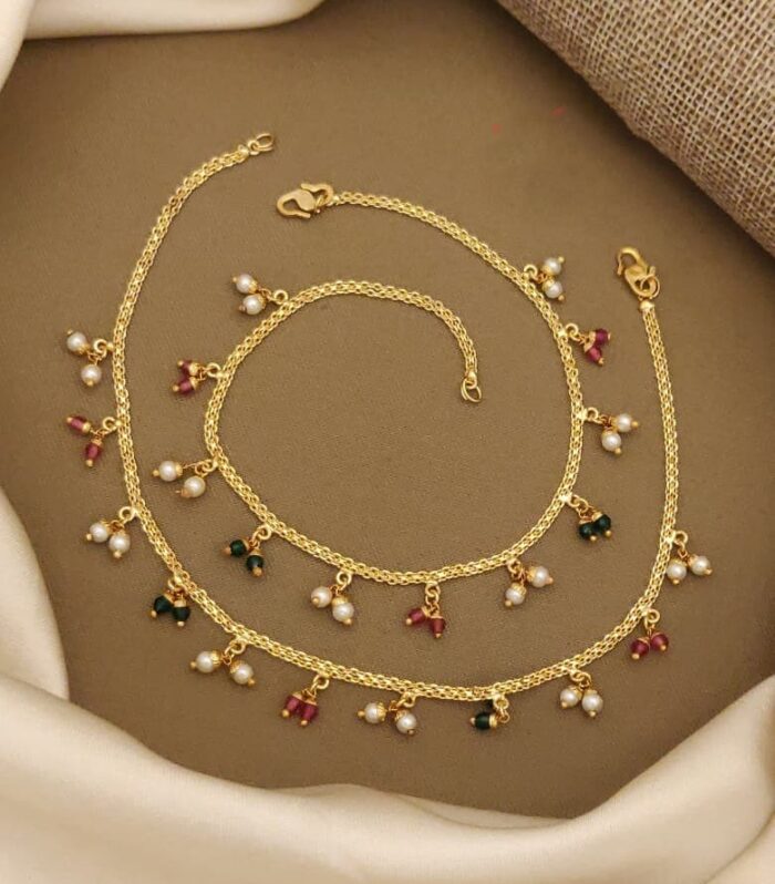 Pearl & Multi-Color Bead Cluster Hanging Payal