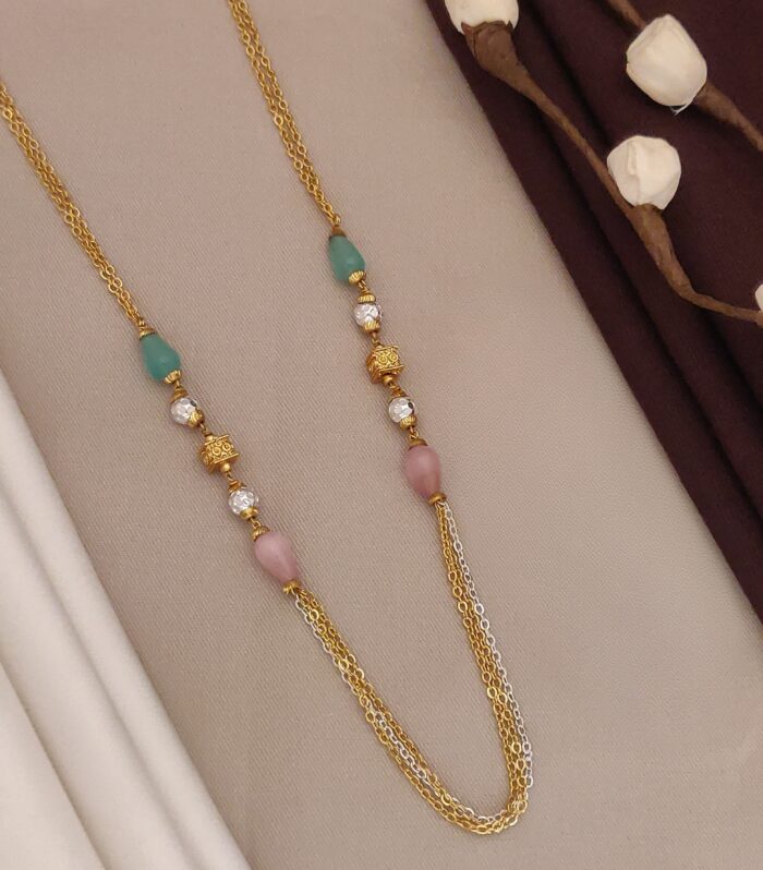 Pastel Monalisa Teardrop Multi-Strand Gold Plated Mala